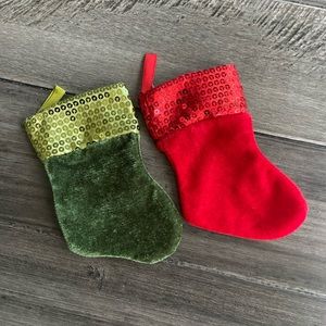Set of 2 Velvet Sequin Red & Green Mini Christmas Stockings